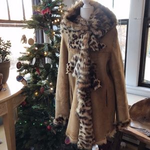 Rosa Mori Leopard Leather Fur Coat Size 10 EUC